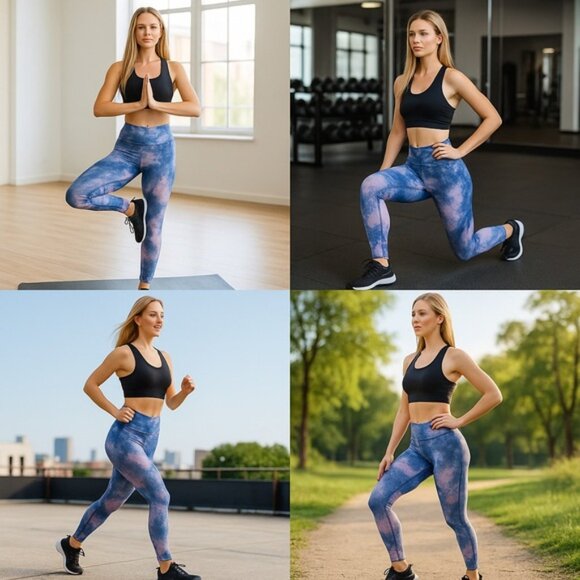 Blue White Tie Dye High Rise Leggings Athletic Yoga Pants Stretch NWT medium - Picture 2 of 14